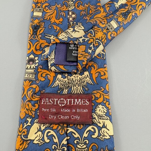 Past Times Blue / Orange /Cream w/ Animals Men's Tie 3 1/2" x 60" Vintage - Picture 3 of 3